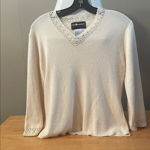 Sag Harbor Cream Knit Sweater with Crochet Detail